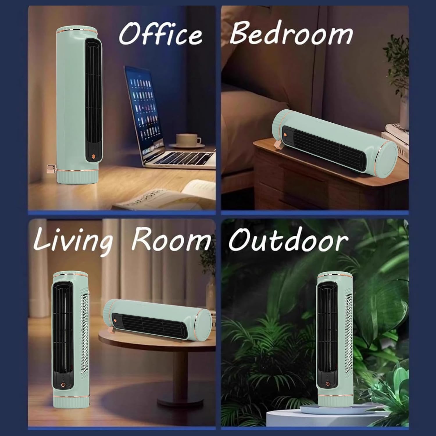 TOPINCN Desk Bladeless Fan, Quiet Desktop Fan Bladeless with 3 Cooling Speeds, Rechargeable Table Cooling Fan for Bedroom Office Home Outdoor, Tower Fan Cooling Fan (Green)