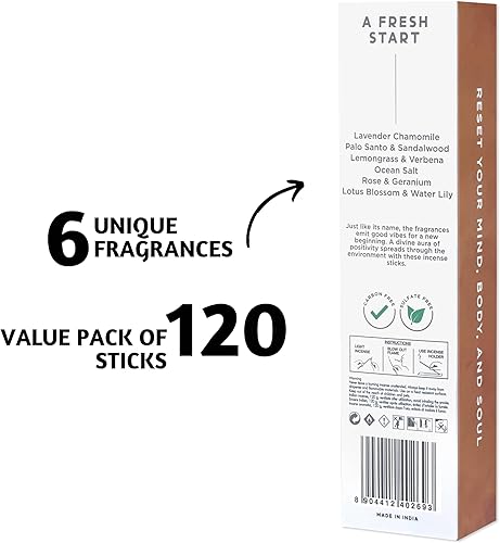 Miniatura 2 de Folkulture Juego de 6 varillas de incienso 120 palos para relajación brisa de mar romero palitos de incienso Pathcouli paquete variado juego de