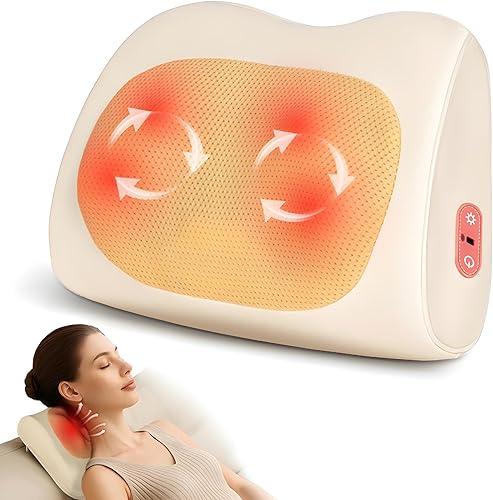 Shiatsu Masajeador de espalda y cuello con calor, almohada de masaje eléctrica portátil 3D inalámbrica, masaje de tejido profundo para cuello,