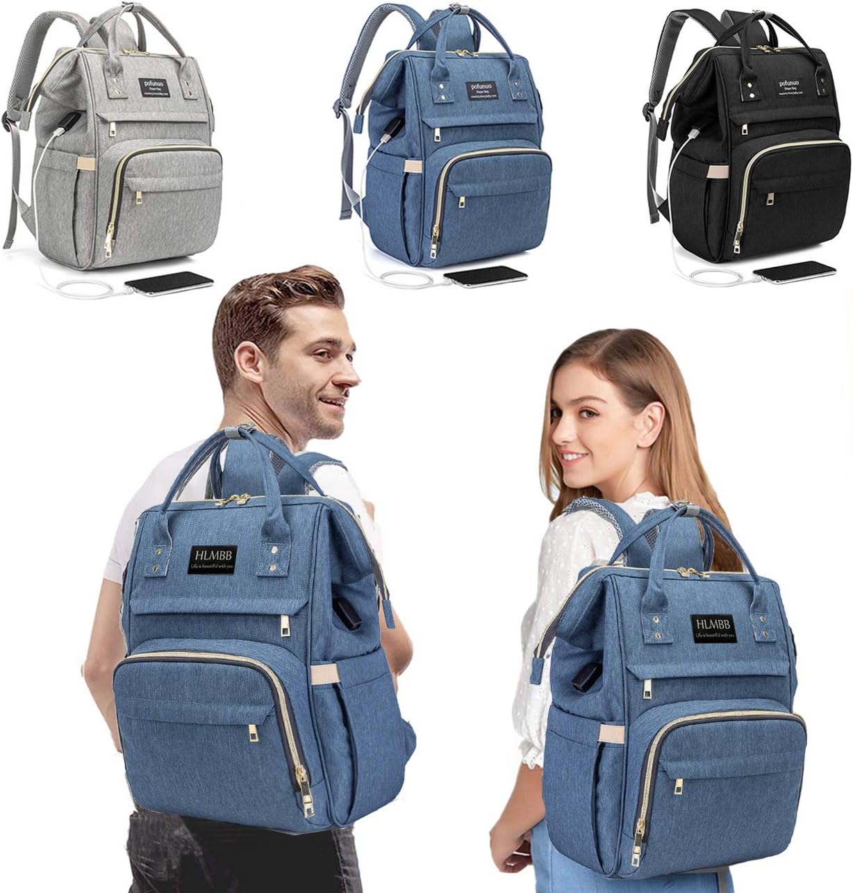 Diaper Bag Backpack for Mom Waterproof Large Space Capacity Organizer Travel Portable For Newborn Girl Boy Girls Boys Kids Babies Toddlers Phone Usb Charging Port Toy Accessory Stuff Insulated Pocket Diaper (1.blue)