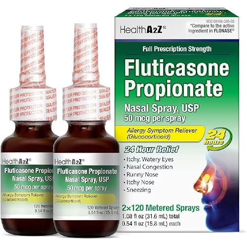 HealthA2Z® Fluticasone Propionate Nasal Sprays | Allery Relief Spray | Runny Nose | Nasal Congestion | Sneezing | Itchy Watery Eyes | 24 Hour Allergy Relief | (2 Packs)