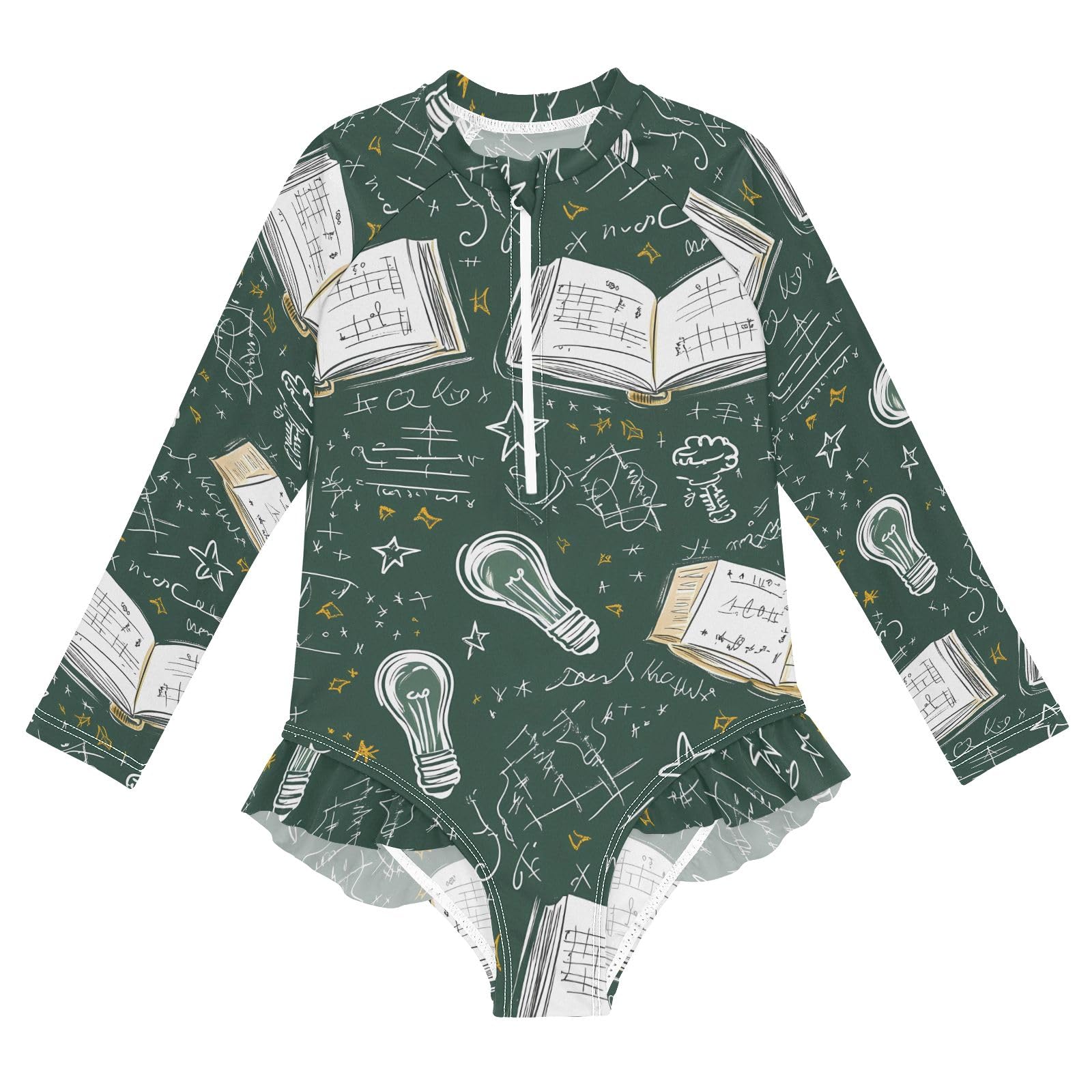 ALAZA Toddler Swimsuit Girl Bathing Suit Swimwear Rash Guard Book Mathematics Blackboard Long Sleeve 3T