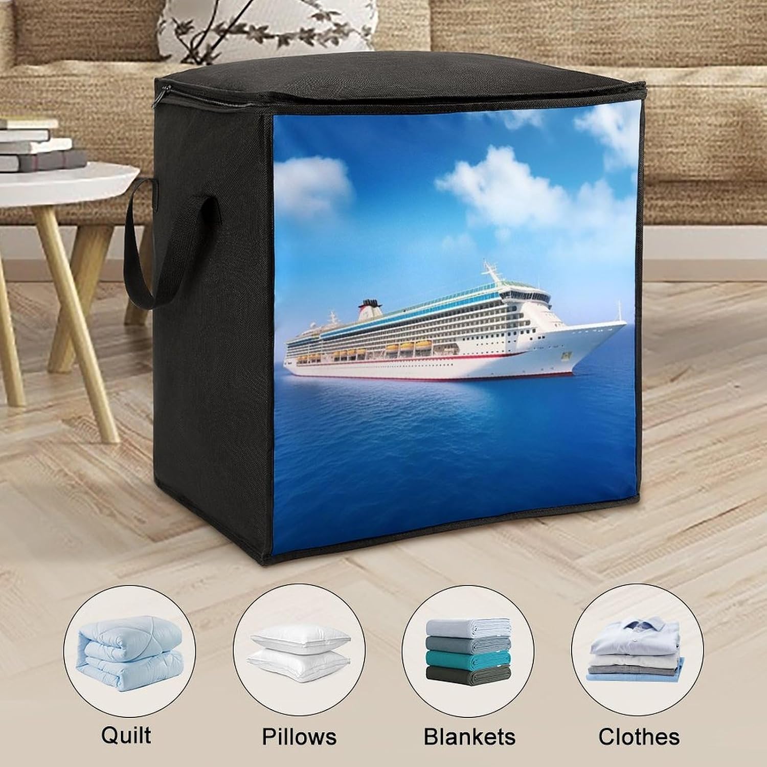 Cruise Ship Storage Bags Moving Bags Storage Bins | Comforter Storage Bag Reinforced Handles & Zippers Foldable Closet Organizers and Storage for Blanket Pillow Clothes