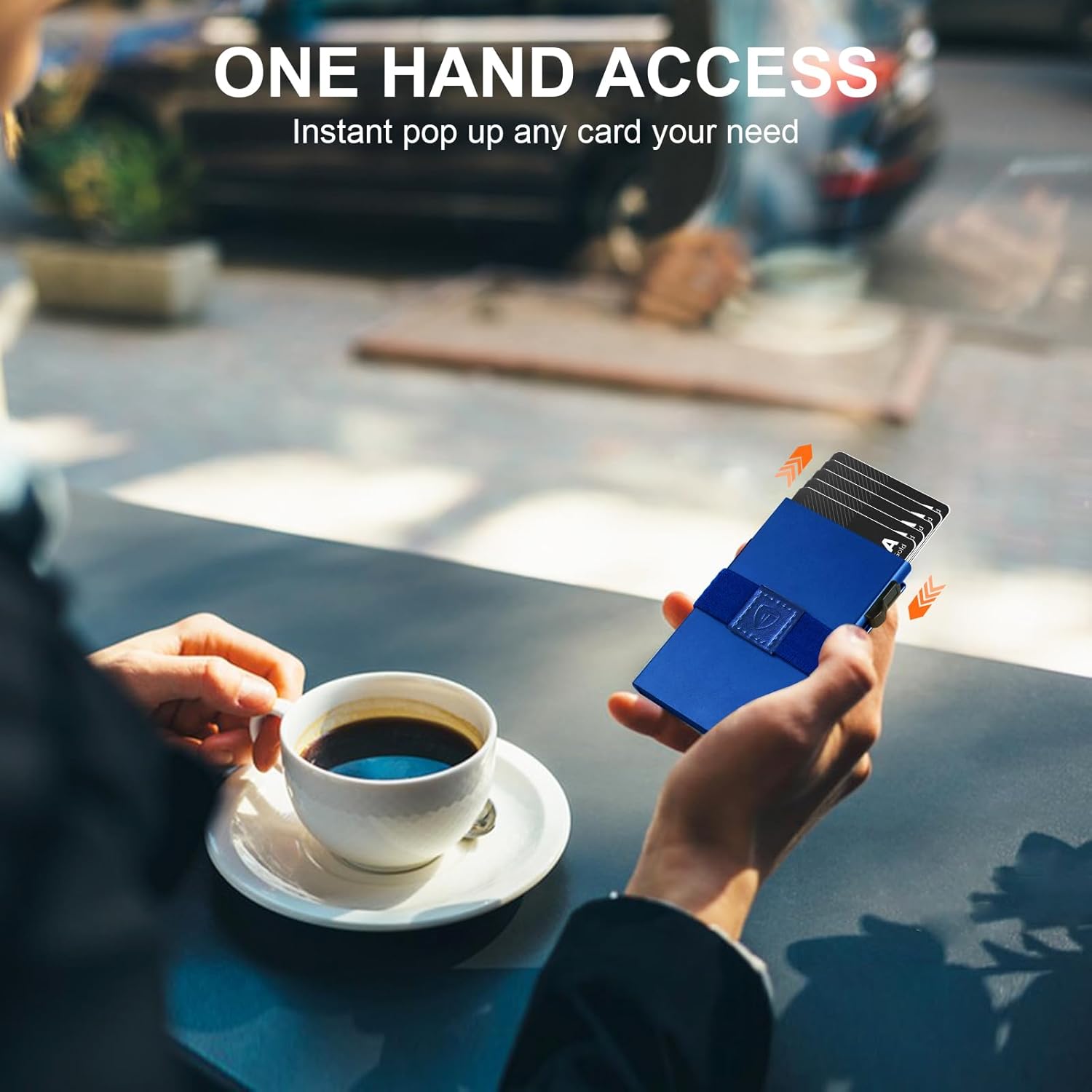 Minimalist Slim Wallet, Metal Card Holder, Pop Up Wallet, Aluminum, Quick Access, RFID Protection, 12+ Cards (Blue) - Image 4