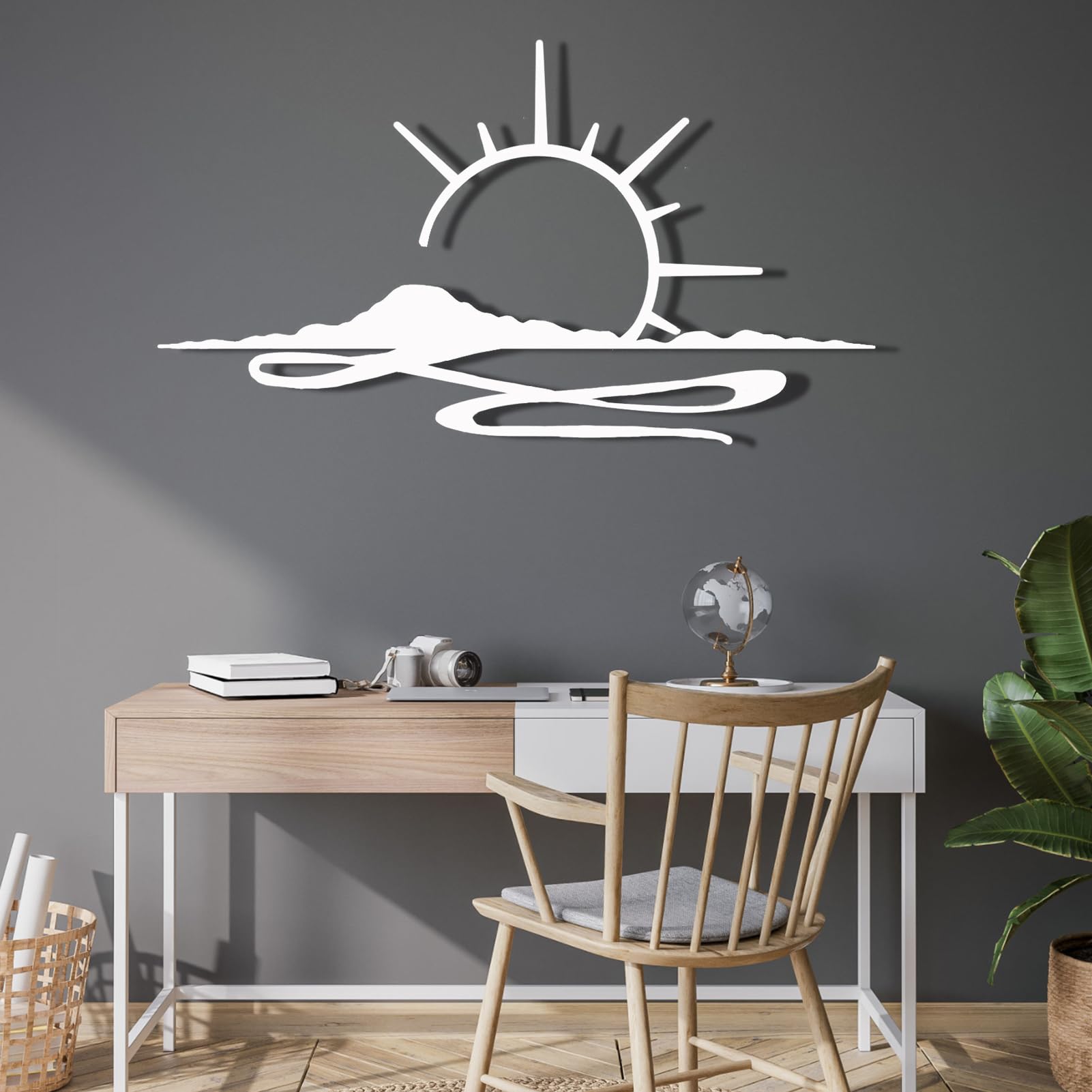 Décoration murale métal soleil couchant minimaliste grand format salon