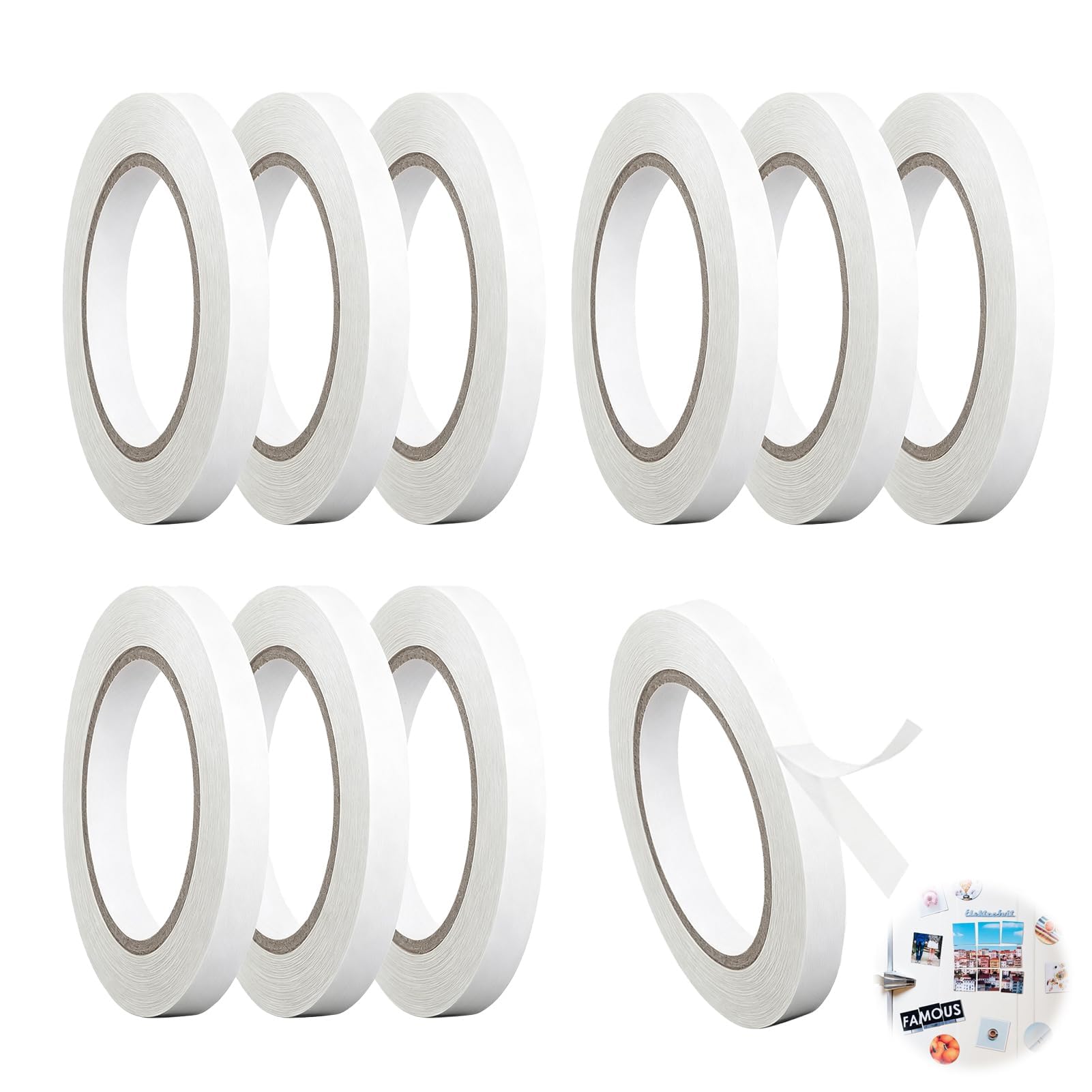 Double Sided Sticky Tape 10 Rolls 10mm X 8m Multipurpose Thin Double Sided Adhesive Tape for Crafting Arts & Crafts DIY Photos Scrapbooking Sewing Handwork Decorations Card Boxes Wrapping And More