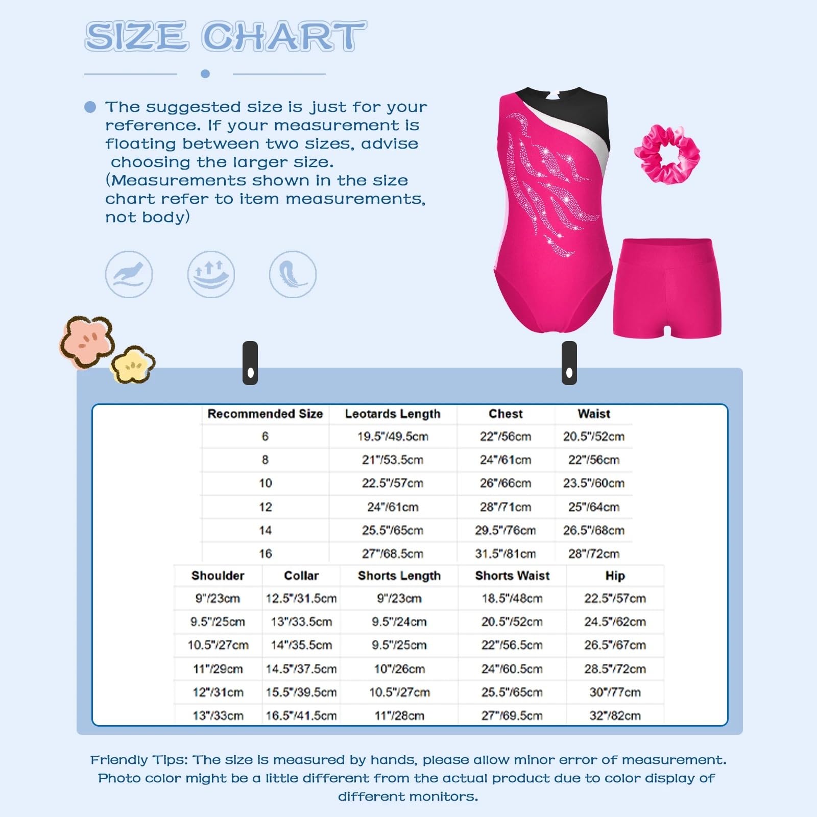 Maillot Gimnasia Ritmica Niña Conjunto de Ropa de Baile de Ballet for niñas, Leotardo de Gimnasia sin Mangas, Leotardo de Patinaje con Parches y Calzoncillos Tipo bóxer(Rose,8Y)
