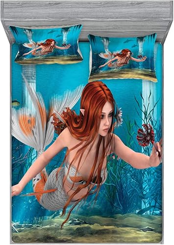 Miniatura 50 de Ambesonne Juego de sábanas bajeras y fundas de almohada de los años 90, patrón geométrico en estilo retro, formas redondas de triángulo de media