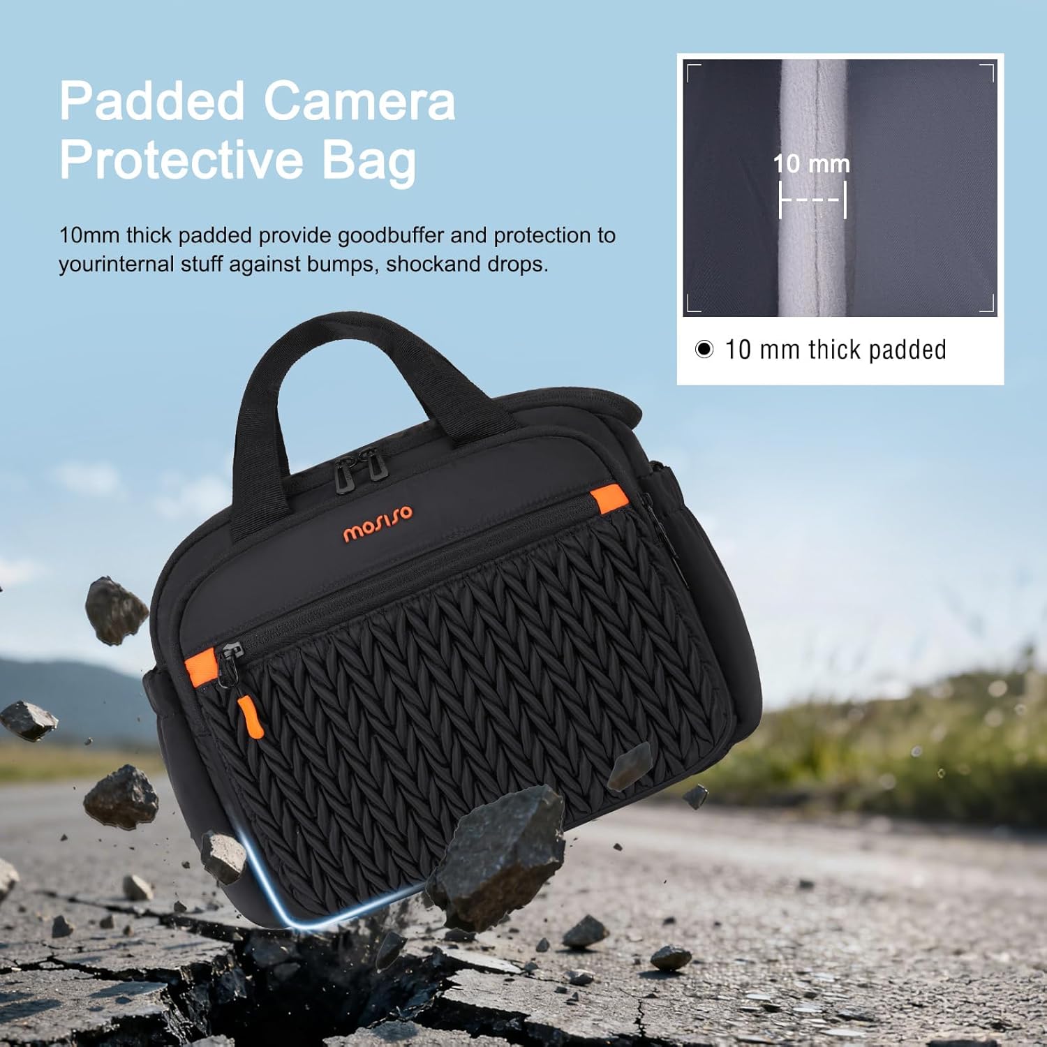 MOSISO Camera Bag for Photographers, Photography Shoulder Bag for DSLR/SLR/Mirrorless Cameras, Wheat Ear Quilted Padded Camera Case with Rain Cover & Bottom Tripod Holder for Canon/Nikon/Sony, Black - Image 3