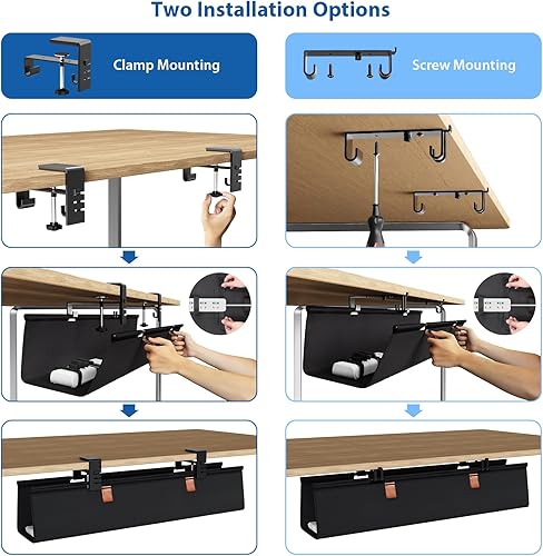 Miniatura 6 de Zilink Bandeja de gestión de cables sin perforación para debajo del escritorio Organizador de cables de 76 cm para sujetador de mesa/montaje