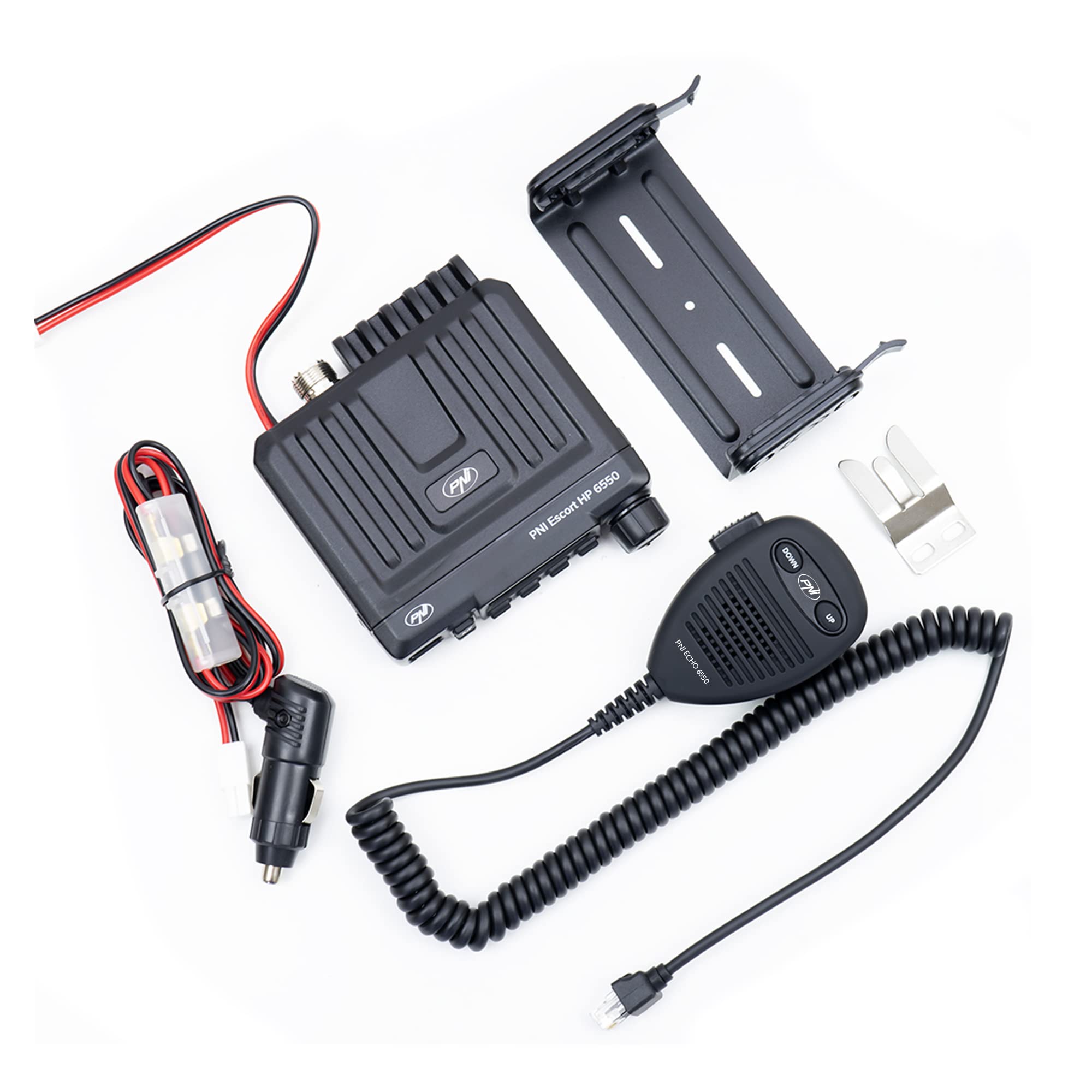 Stazione radio CB PNI Escort HP 6550 con PNI ECH01 installato, multistandard, 4W, AM-FM, 12V, ASQ, con modalità eco