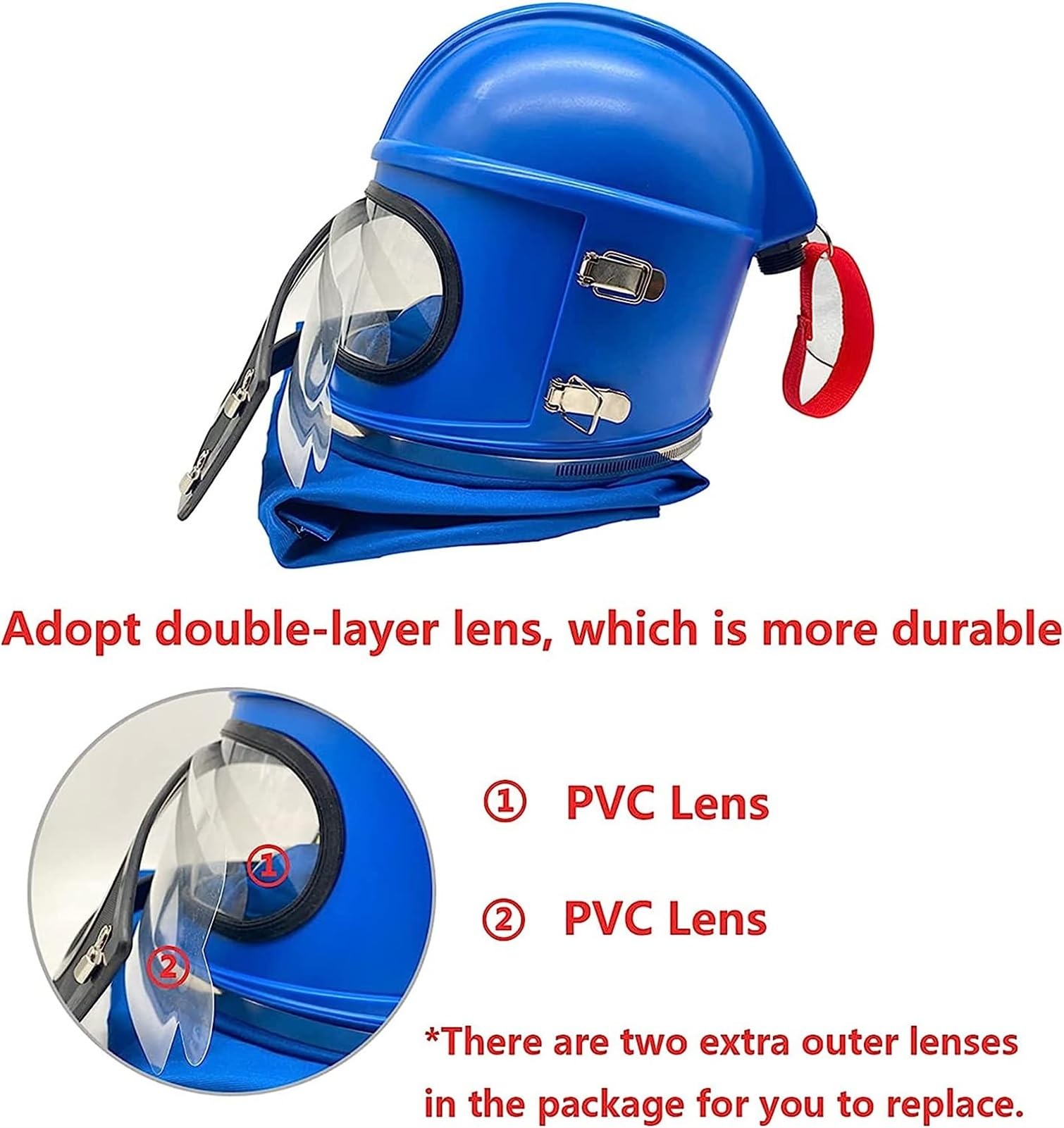 Casque de sablage Casque de sablage à alimentation en air sécurisée avec protection des épaules Cagoule de protection pour le sablage équipée d'un thermostat de sablage 10 PCS Lentilles extérieures