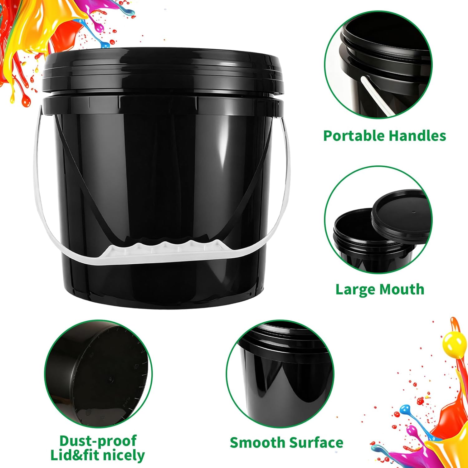 Acrux7 6 Pack Plastic Paint Containers with Lids, 1 Gallon (2) + 2 Quart (2) + 1 Quart (2) Empty Paints Buckets with Handles, Small Pastic Paint Cans Container for Leftover Paint, Crafts, Arts - Image 3