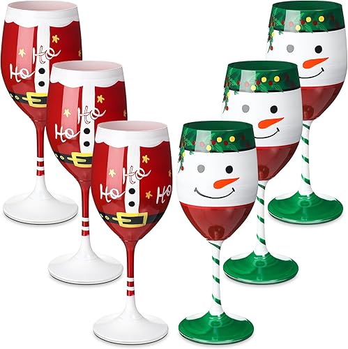 Funtery Juego de 6 copas de vino de Navidad, copas de vino de tallo largo de Navidad, copas de vino de invierno para cócteles de champán, vasos de
