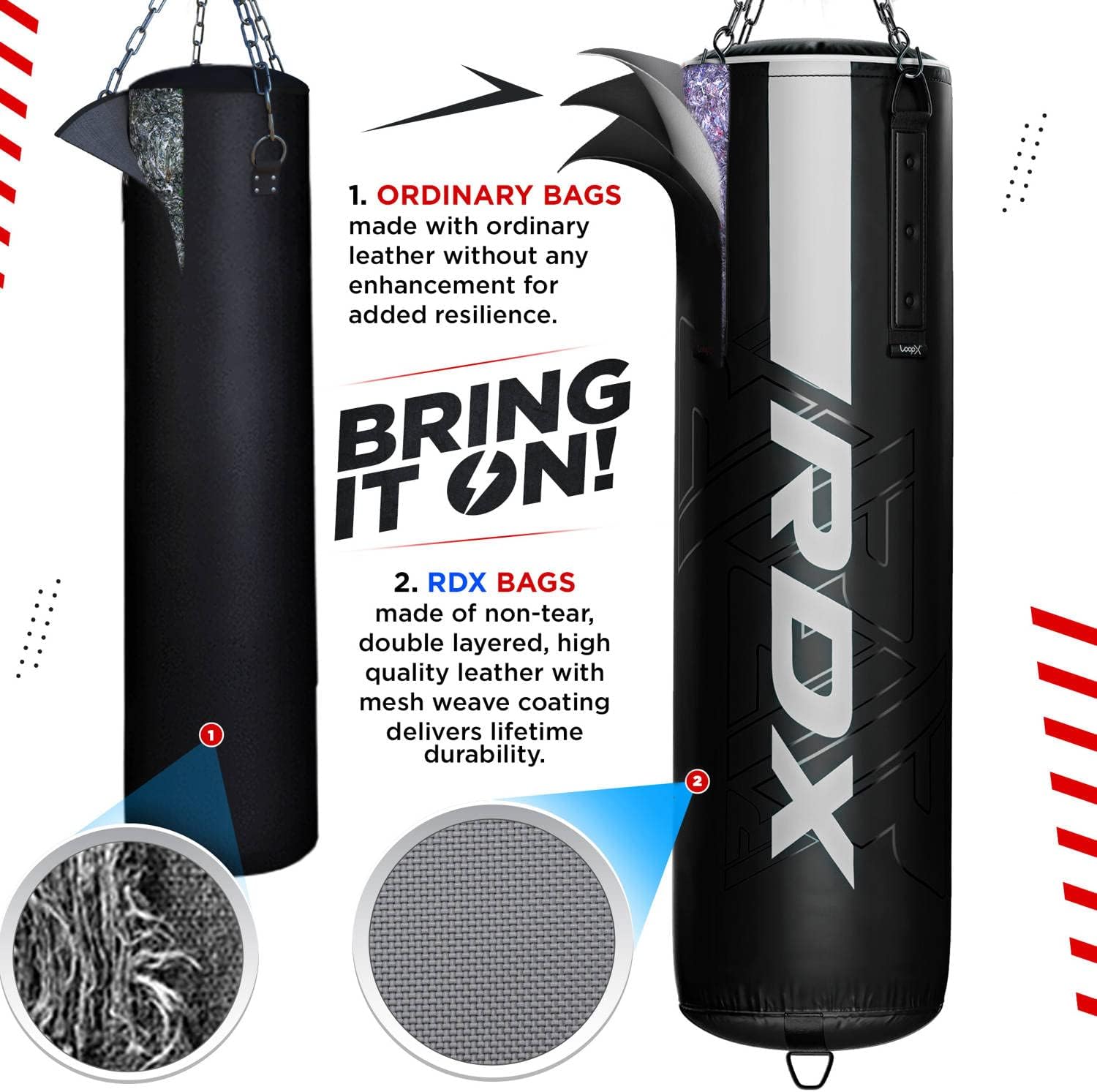RDX Punching Bag Heavy Boxing Bag, 13pc Filled 5ft 4ft Anti Swing Kickboxing Adult Set, Maya Hide Leather, Punch Gloves Ceiling Hook Hanging Chains, MMA Muay Thai Workout Home Gym Fitness Training