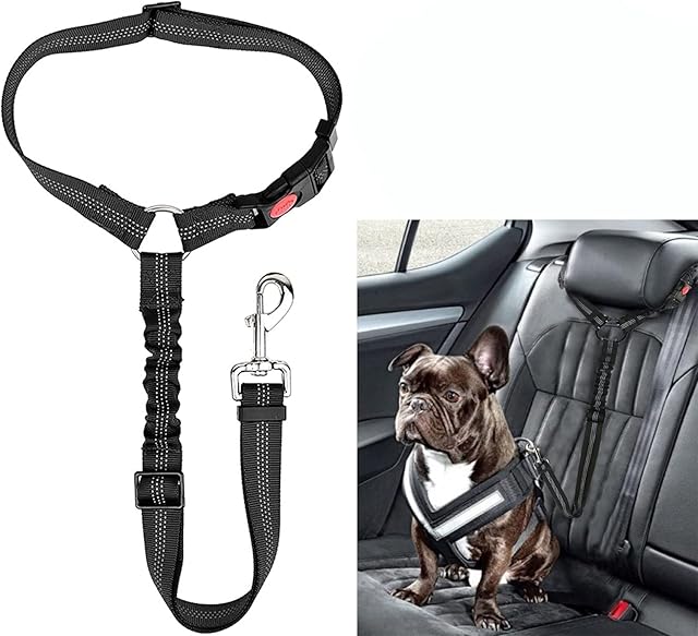 SoftcuteLee Dog Car Seat Belt Headrest Adjustable Dog Car Restraints Leads Pet Seat Belt Dog Safety Seat Belt Strong Leash Leads for any Cars Vehicle Travel Accessories for Pets Cats Dogs - Black