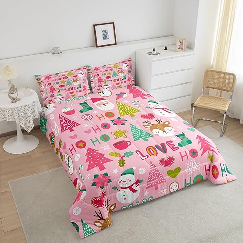Miniatura 3 de Castle Fairy Juego de edredón rosa de Navidad, tamaño individual, juego de edredón de dibujos animados de Papá Noel, muñeco de nieve, colección de