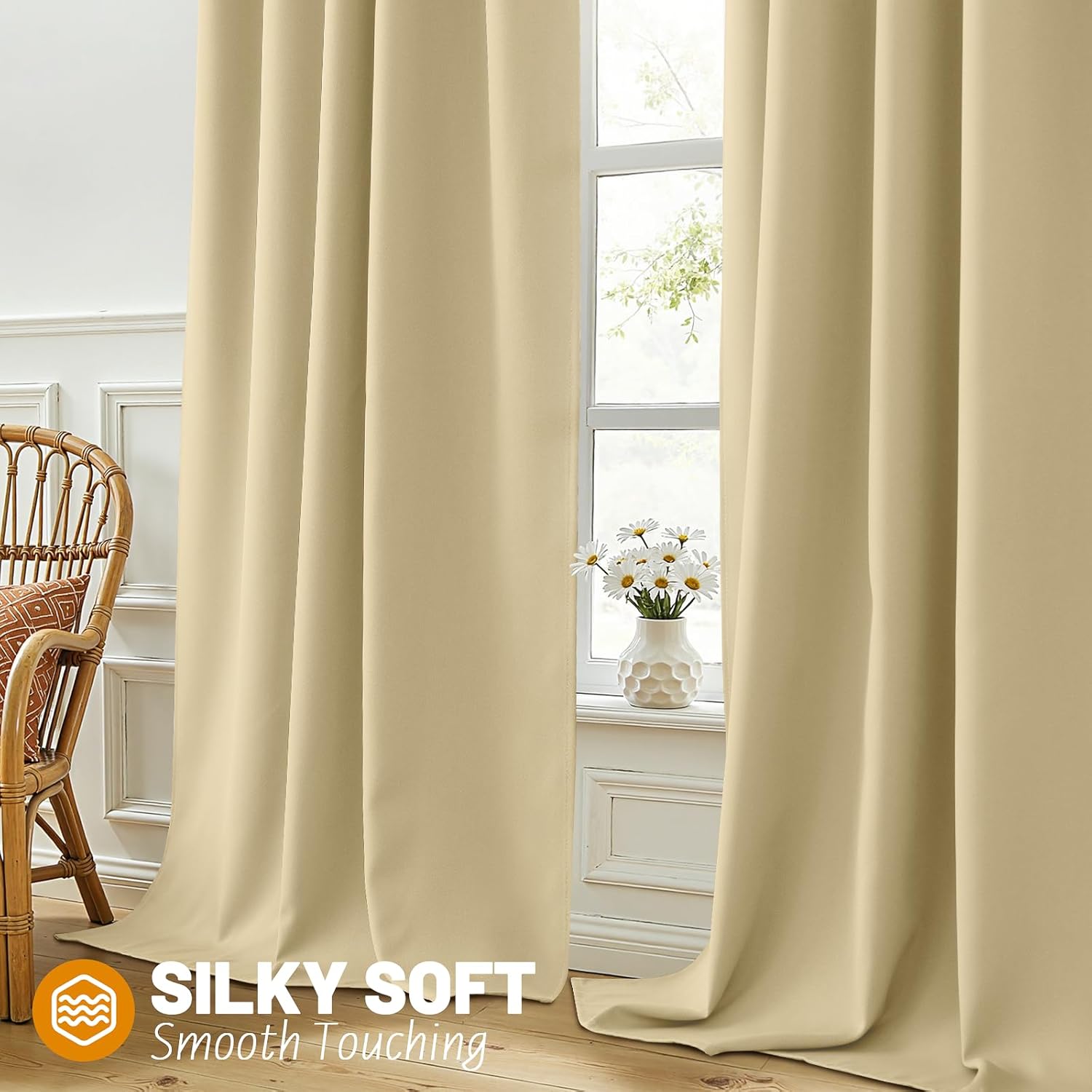 SimpleHome 100% Blackout Curtains for Bedroom,63 Inch Curtains for Living Room Rod Pocket and Back Tab Window Drapes Room Darkening Beige Curtain with Black Back,40 x 63 Inch,2 Panels