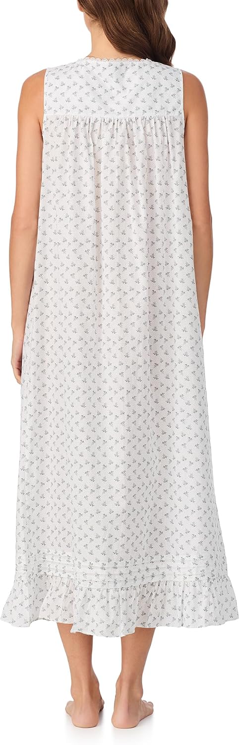 Eileen West Womens Sleepwear & Loungewear - Woven Lawn Collection - 100% Cotton Breathable Sleeveless 50" Long Nightgown