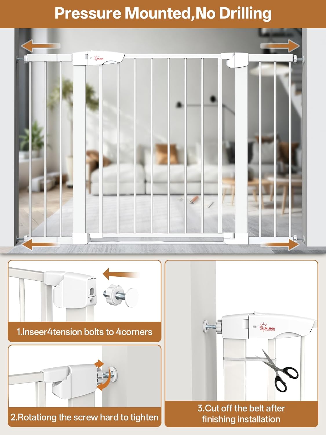 Baby Gate for Indoor Stairs & Doorways: Wide Expandable 27.9-42.1" Metal Safety Gate - Toddler Pets 30" Tall Dog Gate with Easy Install Pressure Mount Dual Lock & 2-Way Swing, White.