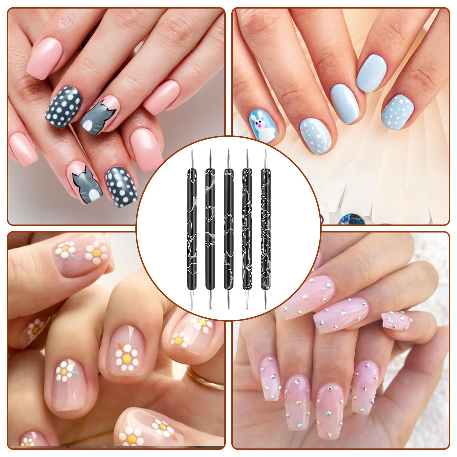 5 sztuk Nail Design Dotting Tools Nail Art Narzędzie do zdobienia paznokci Pędzel Punkty Pędzel Kropka Pisak Marbleizing Narzędzie do Marbleizing Narzędzie do manicure