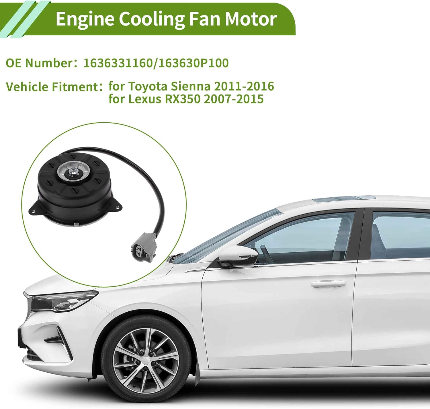 Radiator Fan Motor for Toyota Sienna 2011-2016 Quiet Engine Cooling Fan Motor No.1636331160 1 Pc