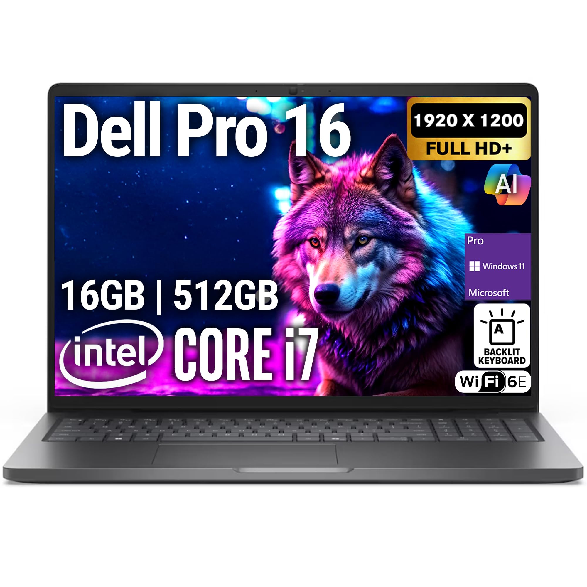 Dell Pro 16 (Replaces Latitude 3550) 16” WUXGA Display Business Laptop, Intel i7-150U, 16GB DDR5 RAM, 512GB SSD PCIe, WiFi 6E + BT, RJ-45, Backlit