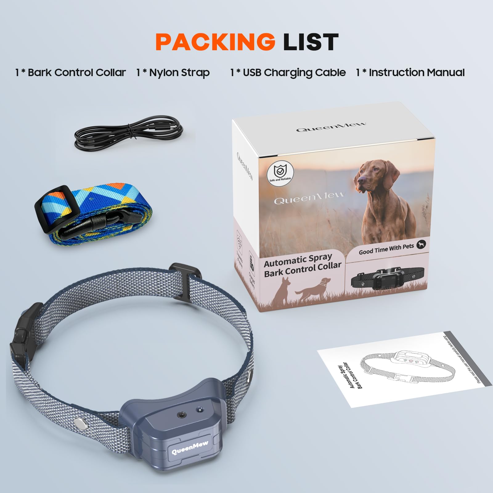 Collare Antiabbaio per Cani, Collare Antiabbaio a Spruzzo con 3 Livelli di Sensibilità e Spruzzo Regolabili, CollareAntiabbaio per Cani alla Citronella Impermeabile e Ricaricabile con 2 Cinturini