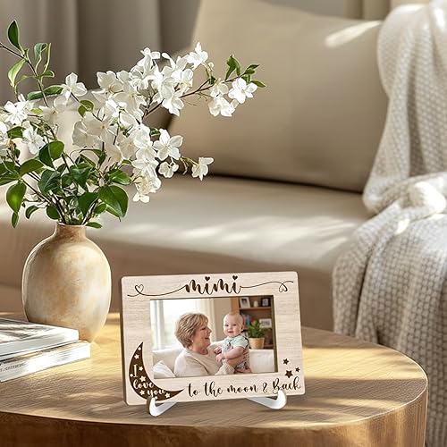Miniatura 3 de HSIASHENG Regalos Mimi para abuela Marco de fotos 4x6, regalos para abuela de nietos Marco de fotos, regalos Mimi Te amo hasta la luna respaldo