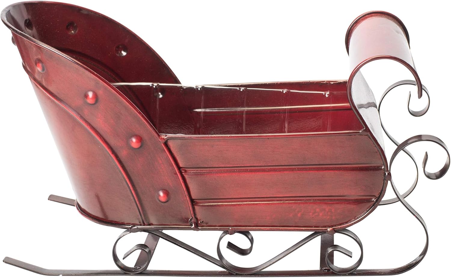 Antique Red Snow Sleigh 13 x 7.5 inches Metal Decorative Christmas Planter