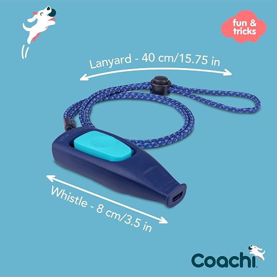 Company of Animals Coachi Whizzclick, 2'si 1 arada kombine klik ve düdük, geri çağırma ve tıklama eğitimi için ödül için köpek eğitim düdüğü, ayarlanabilir ve yansıtıcı taşıma bandı