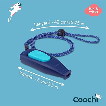 Company of Animals Coachi Whizzclick, 2'si 1 arada kombine klik ve düdük, geri çağırma ve tıklama eğitimi için ödül için köpek eğitim düdüğü, ayarlanabilir ve yansıtıcı taşıma bandı
