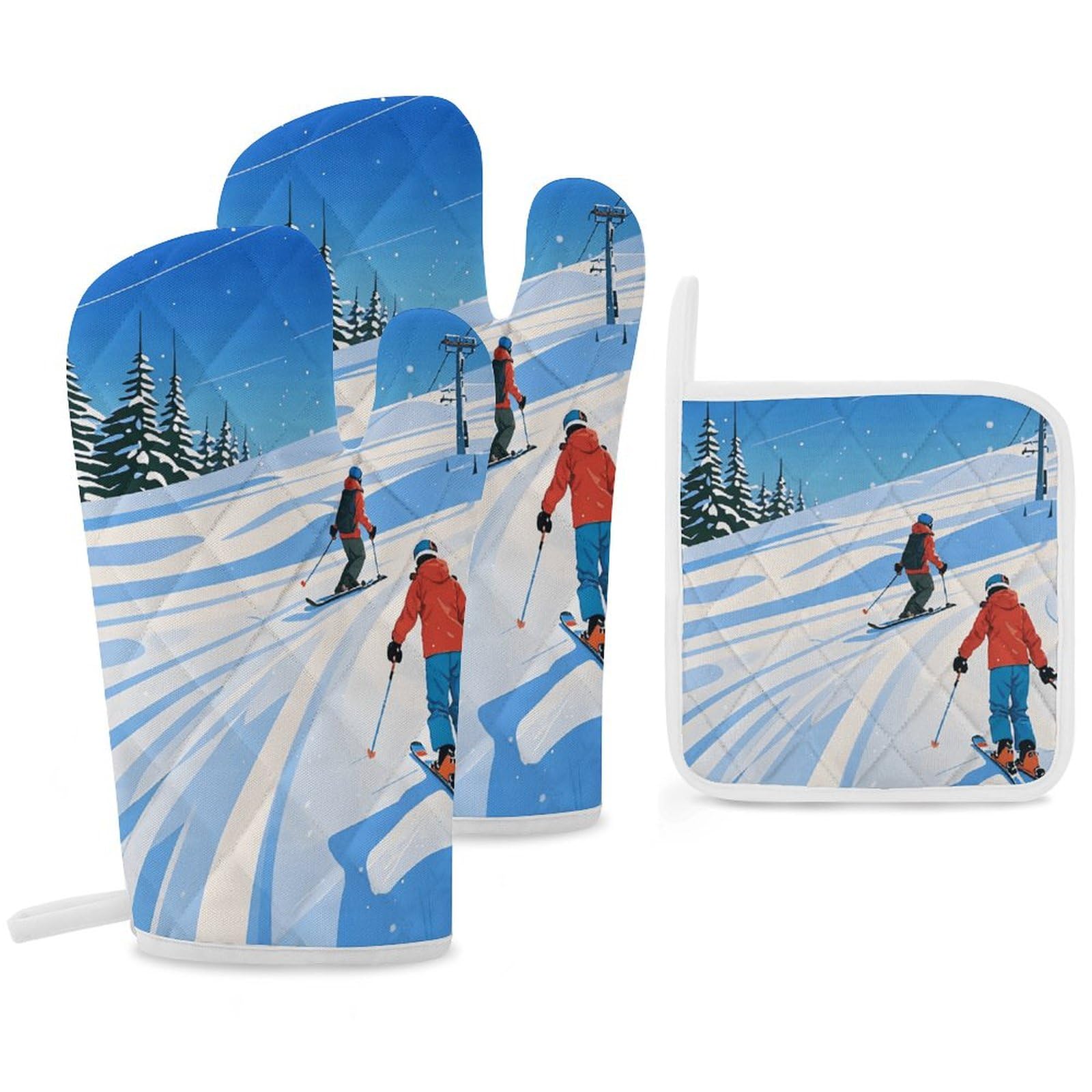 Gants de cuisine sur le thème du ski idée cadeau pendaison