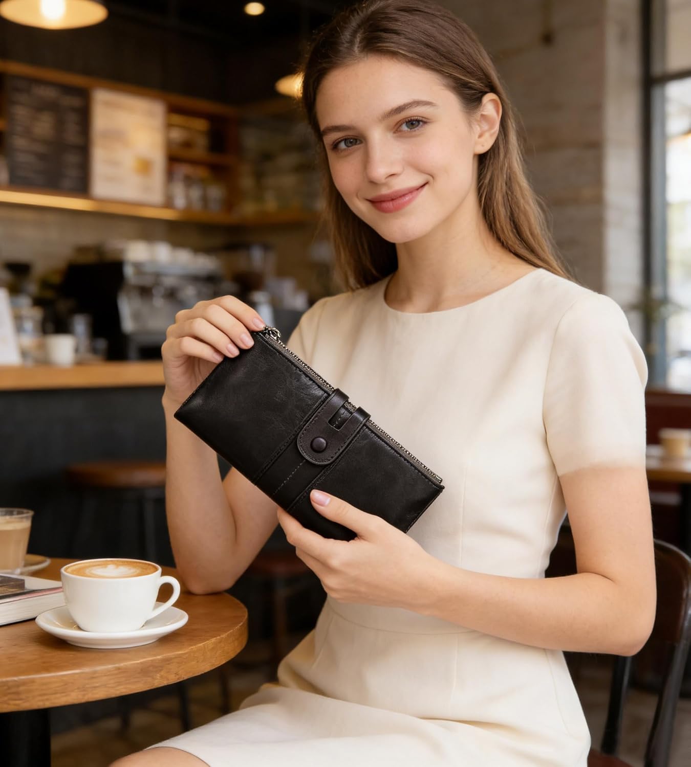 myfriday Women's RFID Blocking Genuine Leather Wallet, Bifold Long Clutch Wallet Money Clips Ladies Card Holder Purse - Image 7