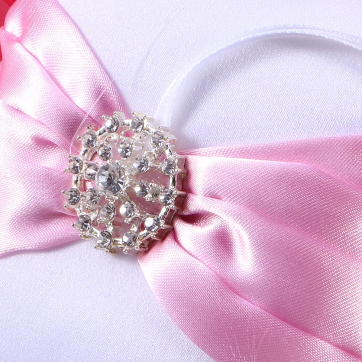 Pink Wedding Ring Bearer Pillow Cloth 10x10cm Crystal Decor