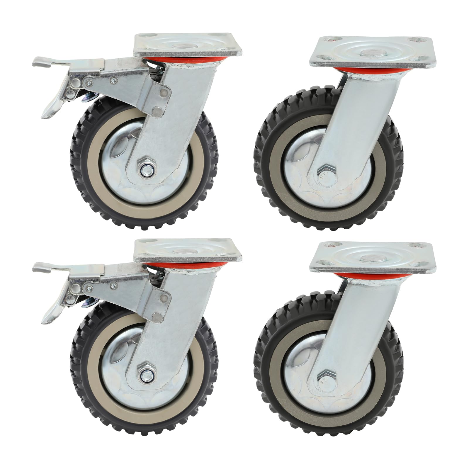 4 ruote per carichi pesanti, ruote girevoli da 150 mm con freno, rotabili a 360°, 2 ruote girevoli con freno e 2 ruote fisse – ruote pesanti con filettatura, per carrelli da officina e macchinari