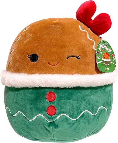 Squishmallows Kellytoy - Muñeca de felpa navideña de 12 pulgadas de Gina de jengibre para niña de Navidad Squishmallows Kellytoy - Muñeca de felpa navideña de 12 pulgadas de Gina de jengibre para niña de Navidad