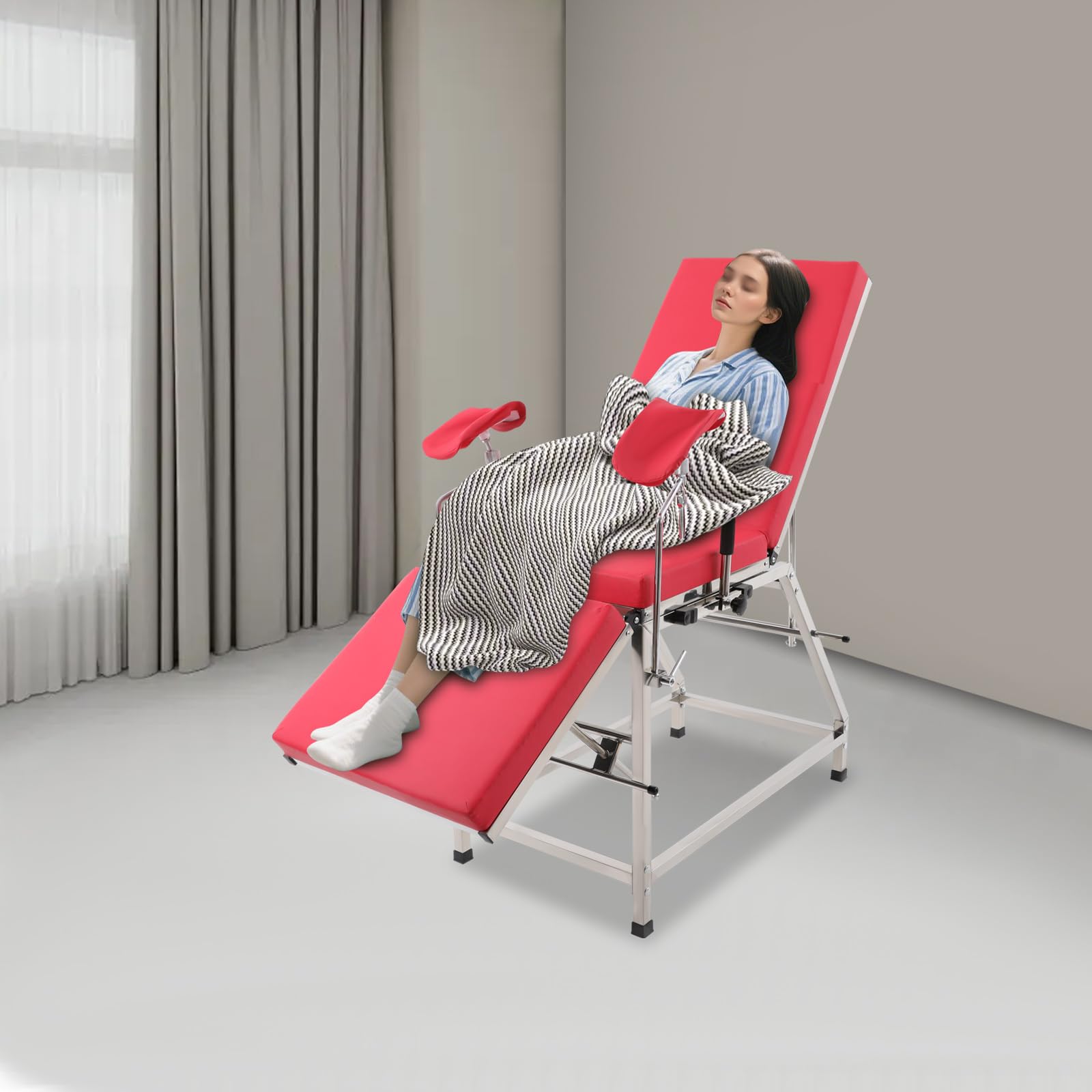 Sedia ginecologica in acciaio inox 201 con imbottitura in poliuretano, portata fino a 200 kg, autoportante, design moderno per studi e cliniche (rosso)