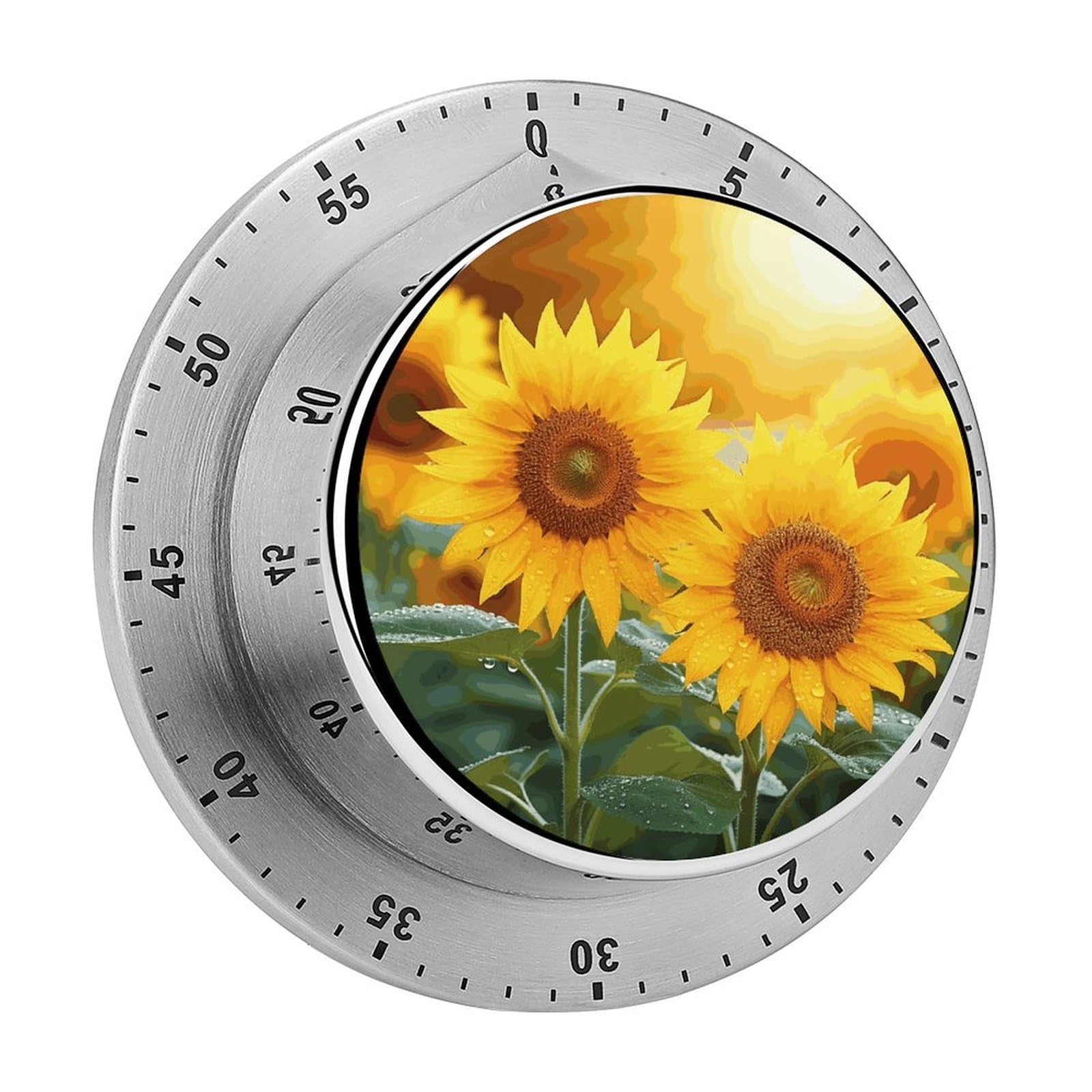 Sunflower Flowers Timer Loud Mechanical Timer Stainless Steel 60-Minute Kitchen Timers Waterproof Chef Cooking Timers Sport Countdown Clock Portable Countdown Alarm Adult