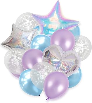 18Pcs Pearl Blue Transparent Snowflake Balloons Kit 32 Star Clear Iridescent Foil Balloon Laser Star Heart Balloons For Birthday Party Baby Shower Anniversary Celebration Party Decoration Supplies
