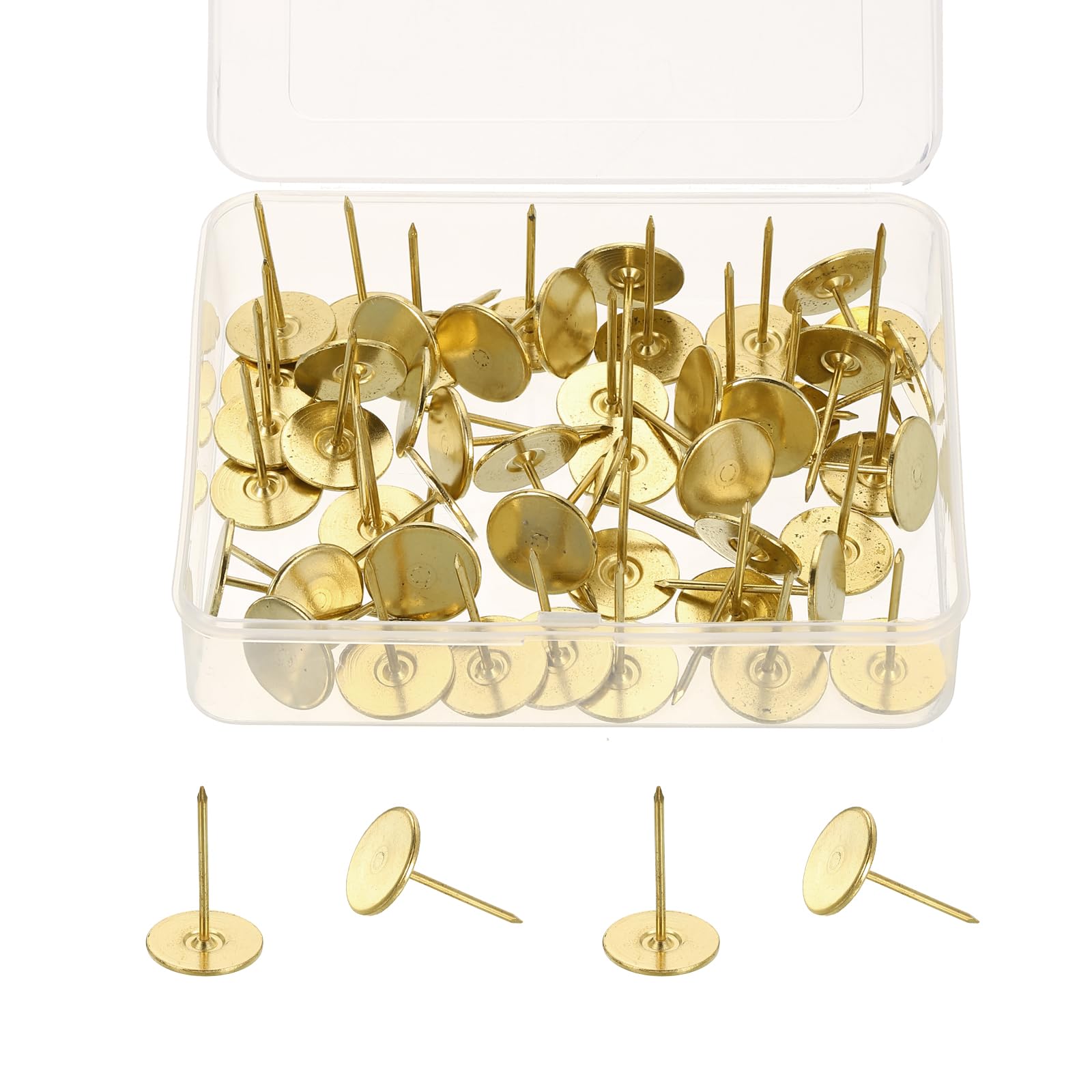 sourcing map 50Pcs Upholstery Thumb Tacks, 19mm x 30mm Flat Head Push Pins, Upholstery Tacks Decorative Nails for Wood Wall Furniture, Gold