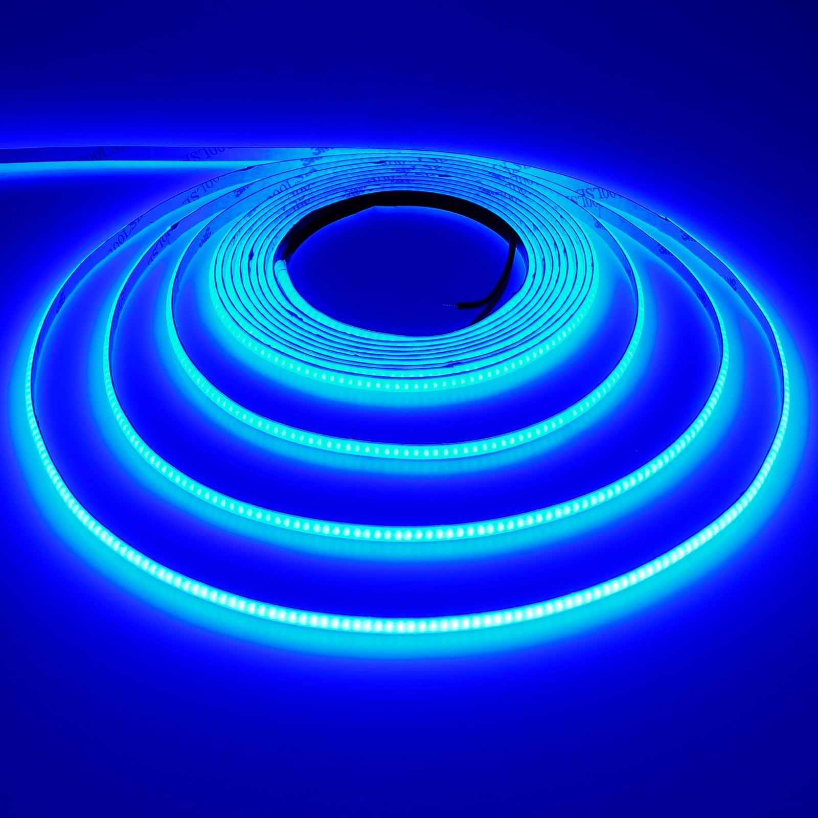 TOPAI 12V Thin 5mm Blue COB LED Strip Light Narrow 5M Bright Uniform Dotless 400LEDs/M Adhesive Flexible Cuttable LED Tape for DIY, Bedroom, Under Cabinet Lighting