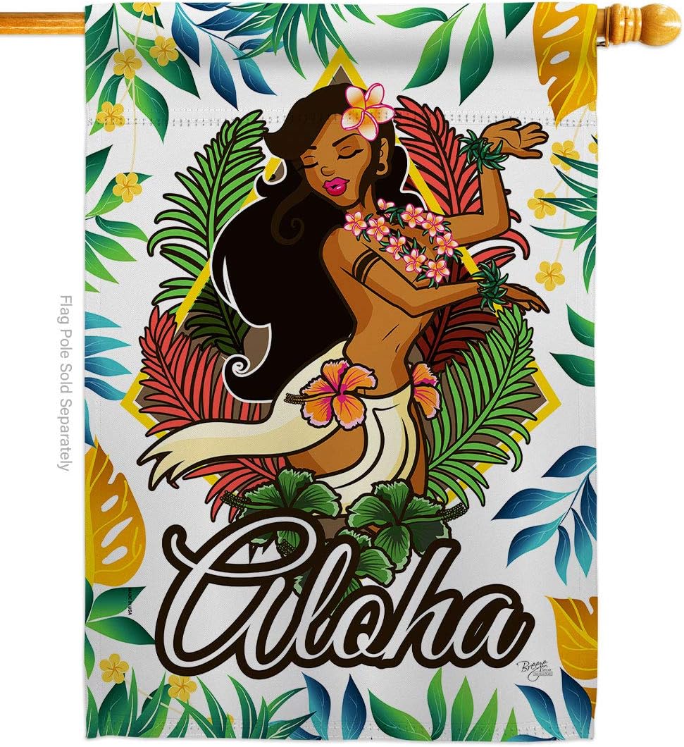Hula Girl House Flag Summertime Fun and Sun Beach Pool Luau Tropical Party Season Outdoor Sunny Small Decorative Gift Yard Banner Made In USA 28 X 40