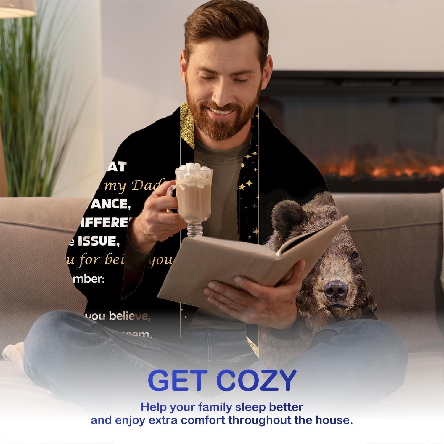 to My Dad Blanket, Dad Gifts from Daughter Son Kids, Father Gifts for Birthday Christmas, Black and Gold Bear Father Throw Blankets for Couch Bedroom Living Room Home, 50x60 Inches - Image 3