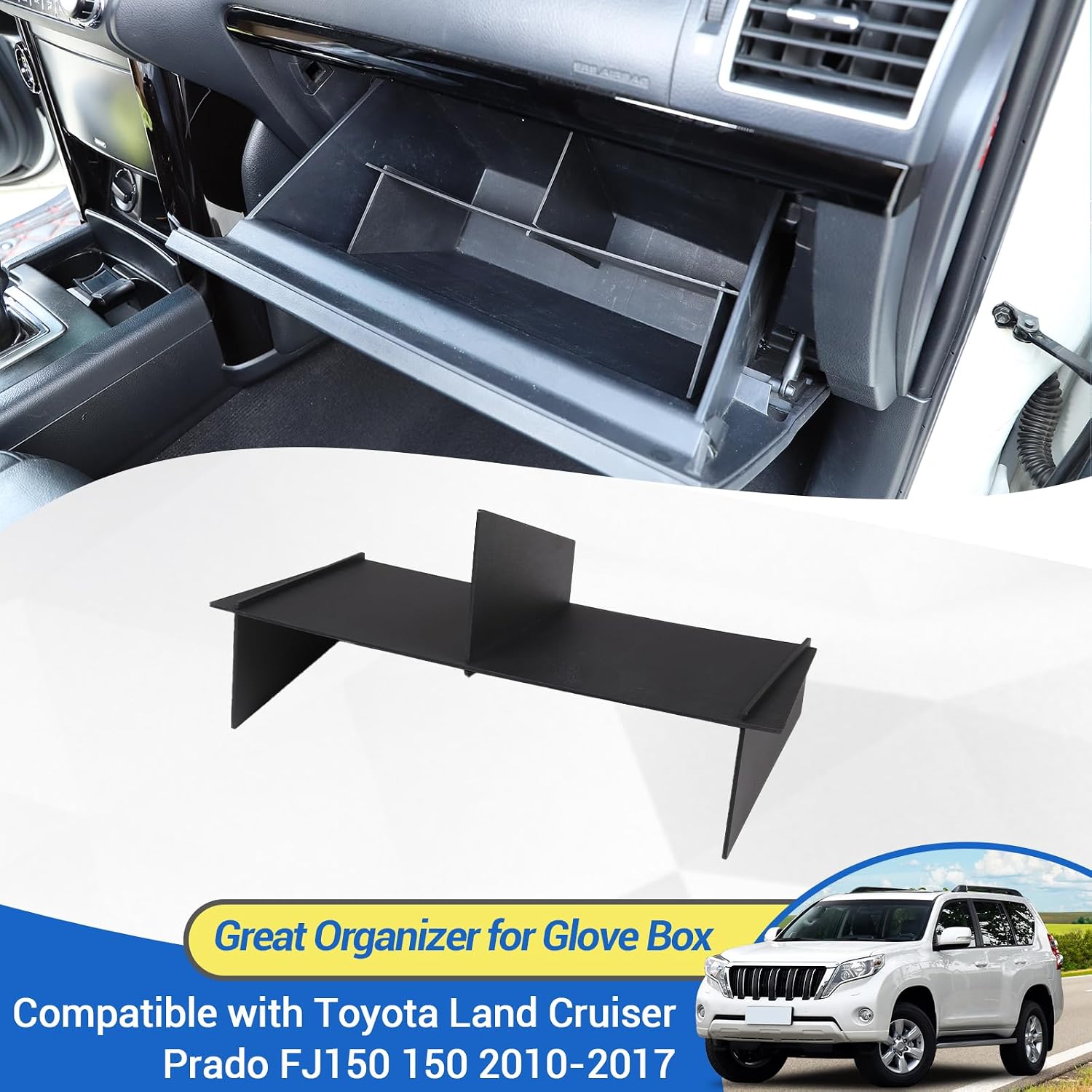 Glove Box Dividers Organizer Compatible with Toyota Land Cruiser Prado 150 2010-2023, Glove Box Organizer, Center Console Interior Storage box, Insert Box ABS Secondary Storage
