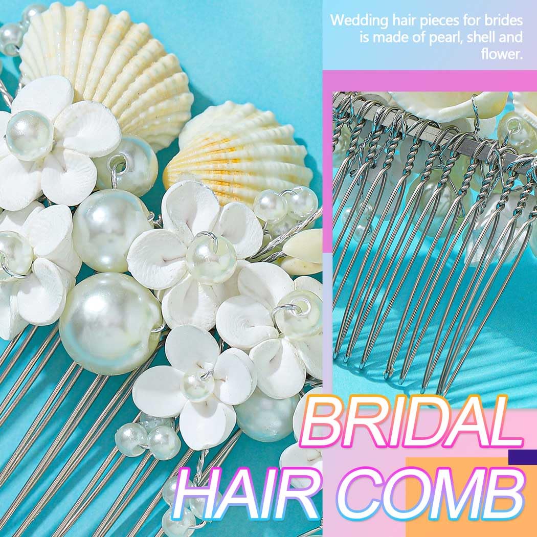 Kilshye Flower Bridal Hair Comb Silver Shell Wedding Hair Pieces Pearl Prom Hair Accessories for Women and Brides - Image 4