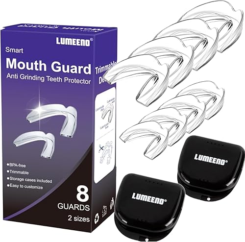 Night Guards for Teeth Grinding – Custom Fit Mouth Guard for Sleeping, 8 Moldable Dental Guards + 2 Travel Cases, BPA-Free, Trimmable