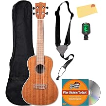 Kala KA-CG Glossed Mahogany Concert Ukulele Bundle with Gig Bag, Tuner, Strap, Instructional DVD, and Austin Bazaar Polishing Cloth