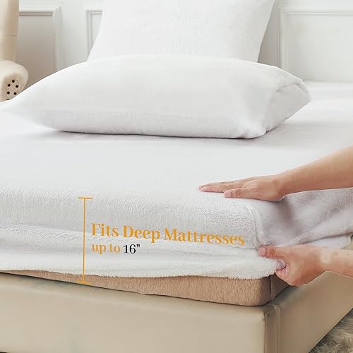 Miniatura 10 de YIYEA Juego de sábanas para cama individual  Juego de sábanas de franela de pelo sintético ultrasuave de lujo  Sábanas de vellón lanudo mullido