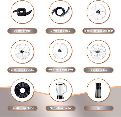 Miniatura 9 de Davivy Mezclador de procesador de alimentos de 16 tazas, 10 en 1, multifunción, 3.8L, licuadora y filtro de vidrio, 600 W con 2 velocidades más